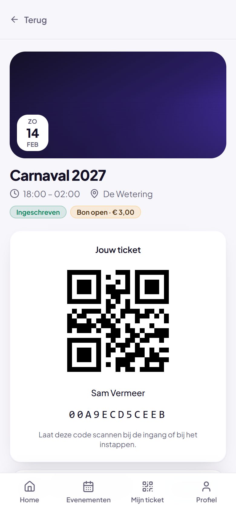 Mijn evenement: ticket en busritten in de deelnemersapp